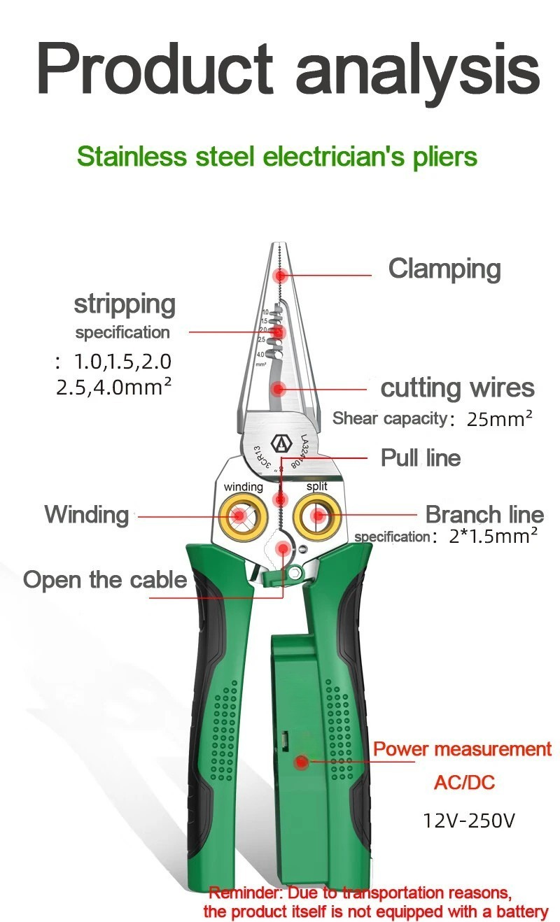 Electrician's pliers, multi-function wire stripper, 8-in-1