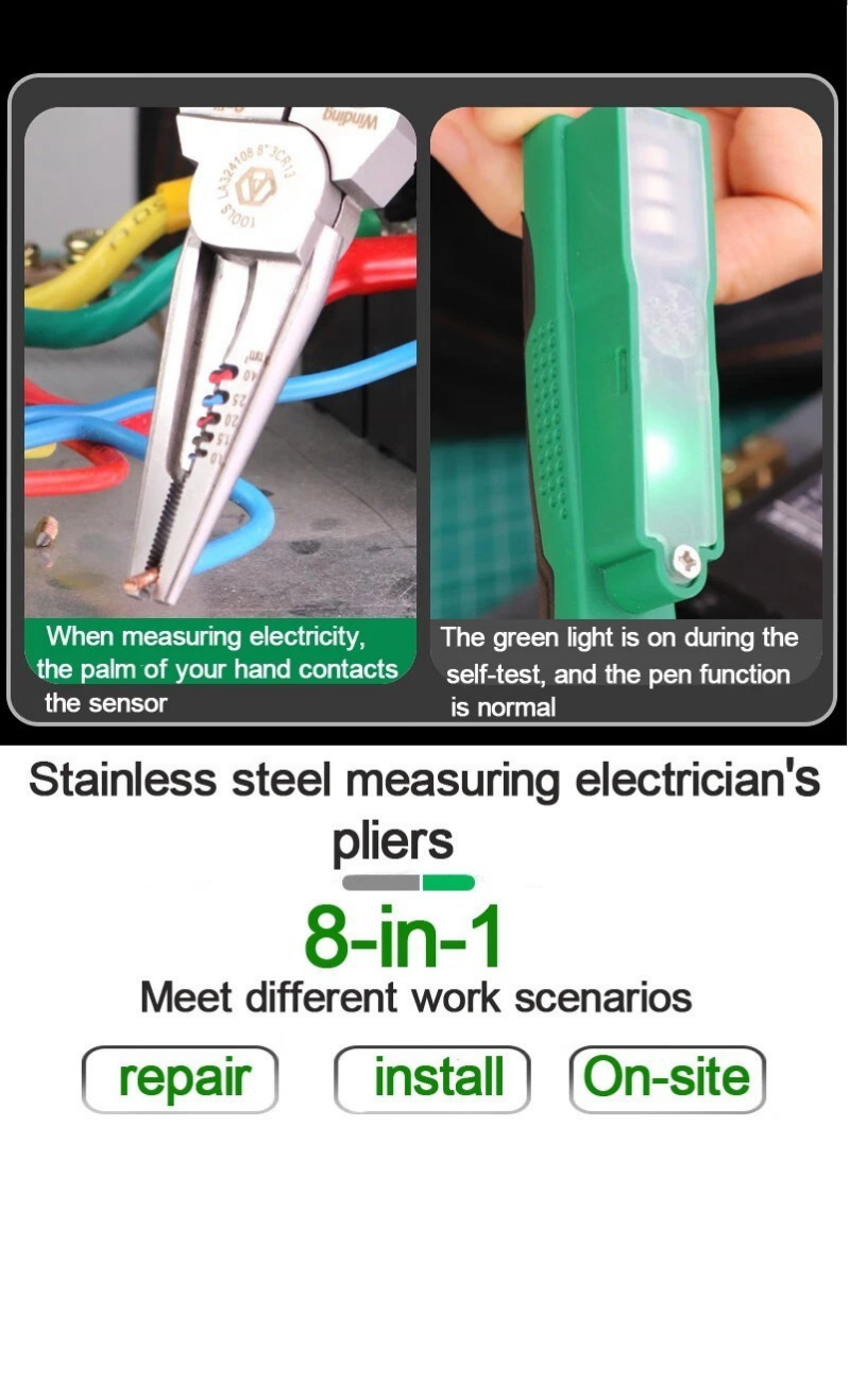 Electrician's pliers, multi-function wire stripper, 8-in-1