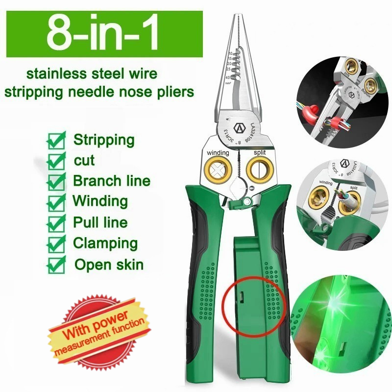 Electrician's pliers, multi-function wire stripper, 8-in-1